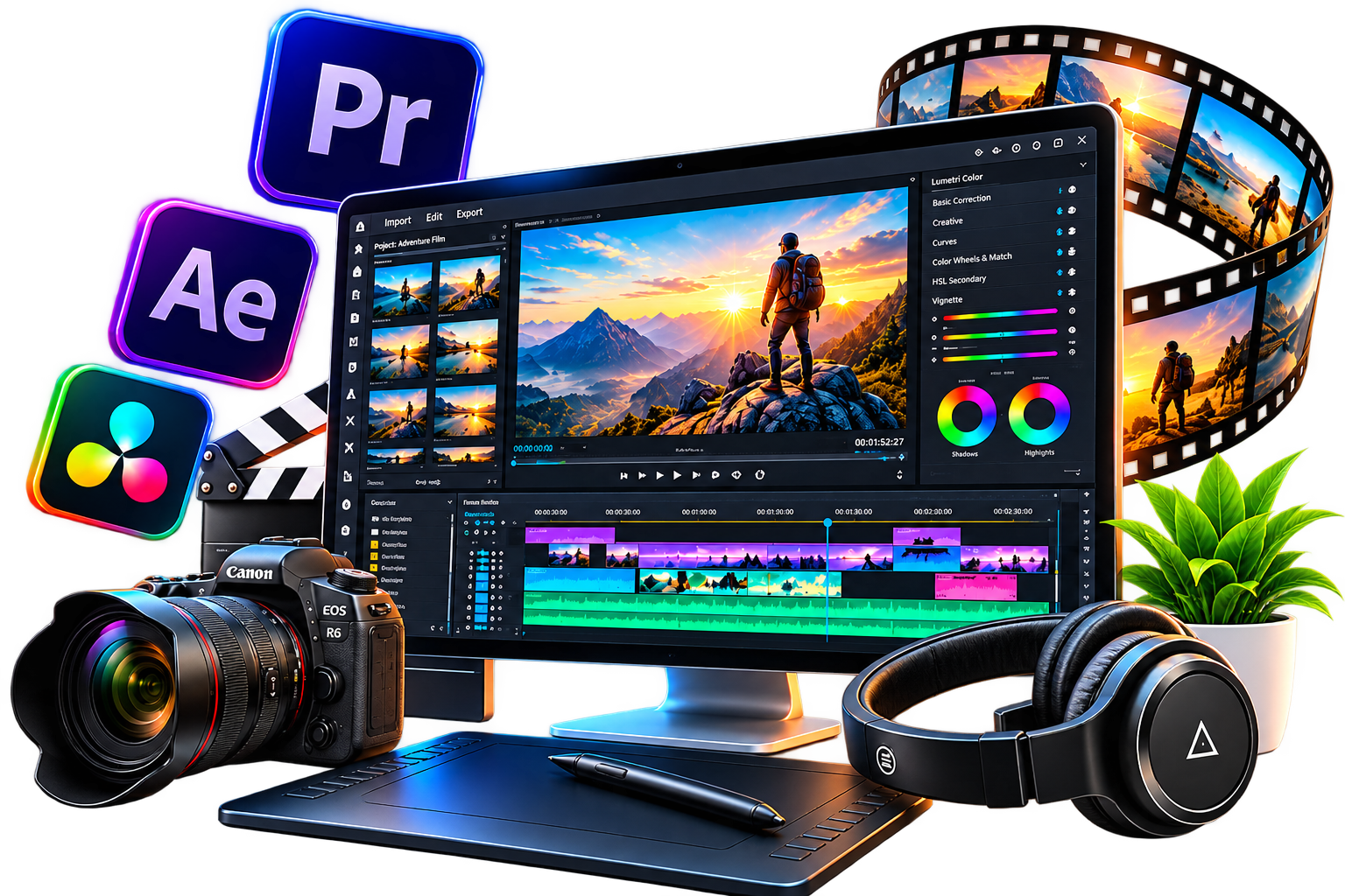 Video editing and motion graphics service illustration